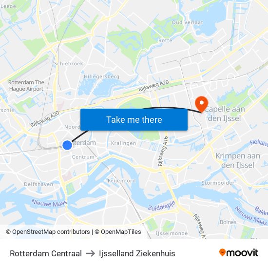 Rotterdam Centraal to Ijsselland Ziekenhuis map