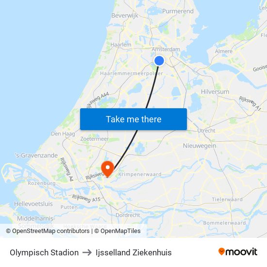 Olympisch Stadion to Ijsselland Ziekenhuis map