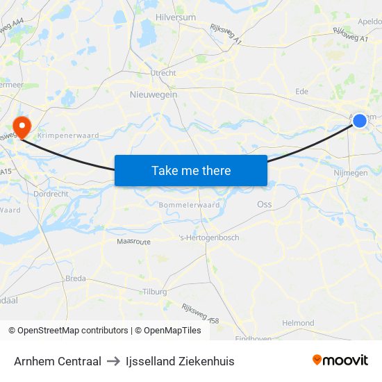 Arnhem Centraal to Ijsselland Ziekenhuis map