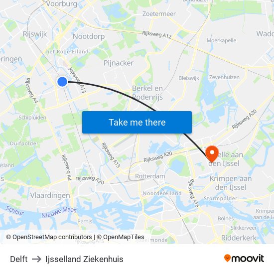 Delft to Ijsselland Ziekenhuis map