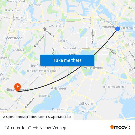 ""Amsterdam"" to Nieuw-Vennep map