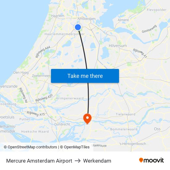 Mercure Amsterdam Airport to Werkendam map