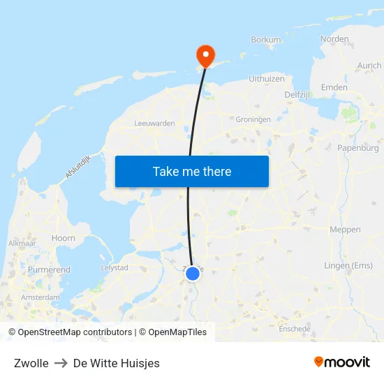 Zwolle to De Witte Huisjes map
