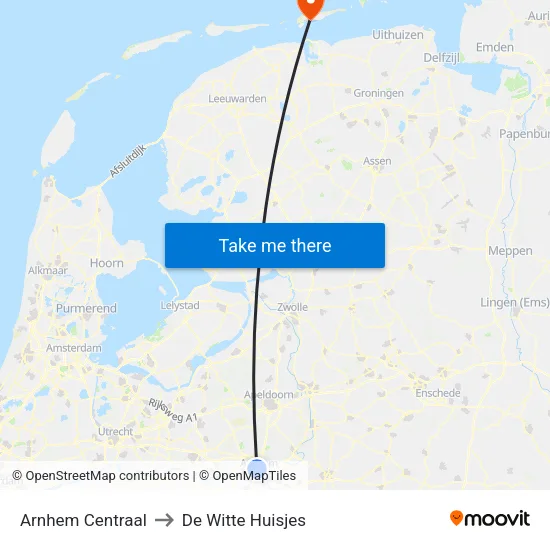 Arnhem Centraal to De Witte Huisjes map