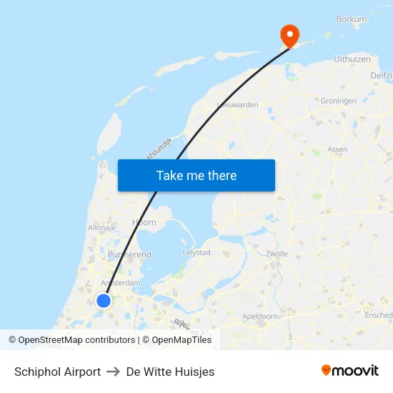 Schiphol Airport to De Witte Huisjes map