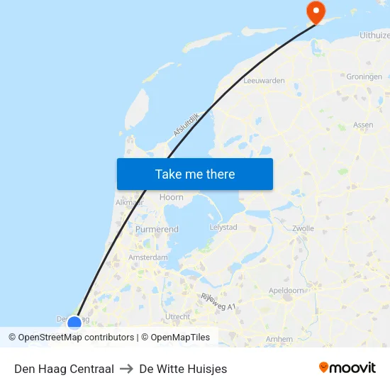 Den Haag Centraal to De Witte Huisjes map