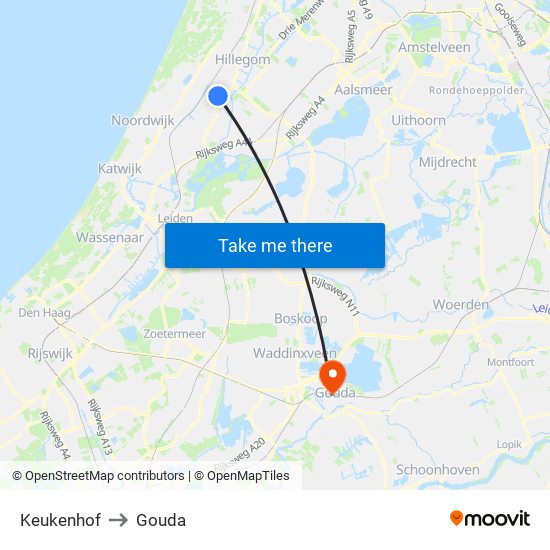 Keukenhof to Gouda map