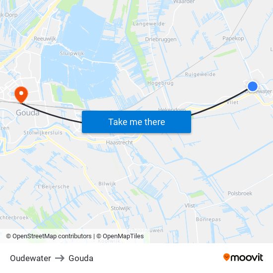 Oudewater to Gouda map