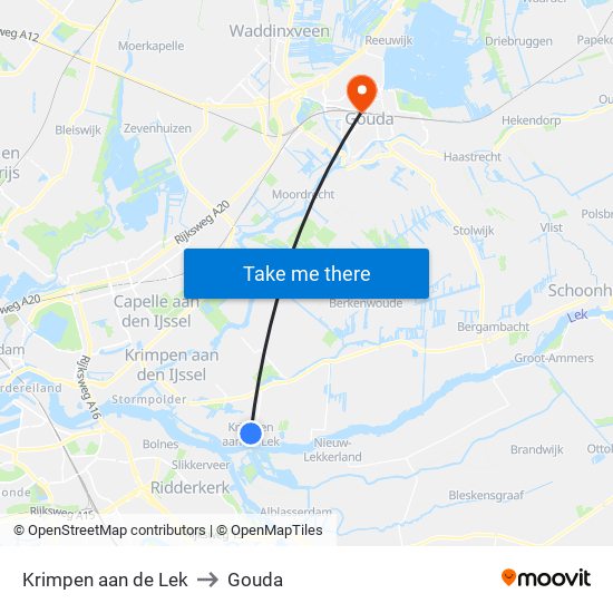 Krimpen aan de Lek to Gouda map