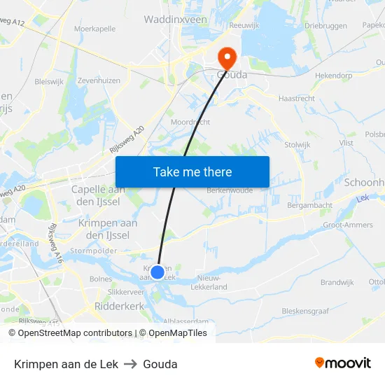Krimpen aan de Lek to Gouda map