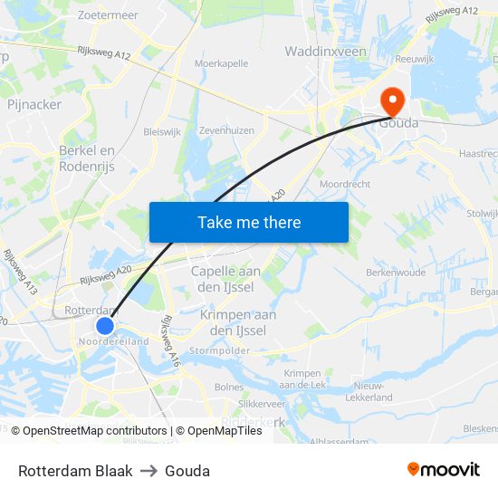 Rotterdam Blaak to Gouda map