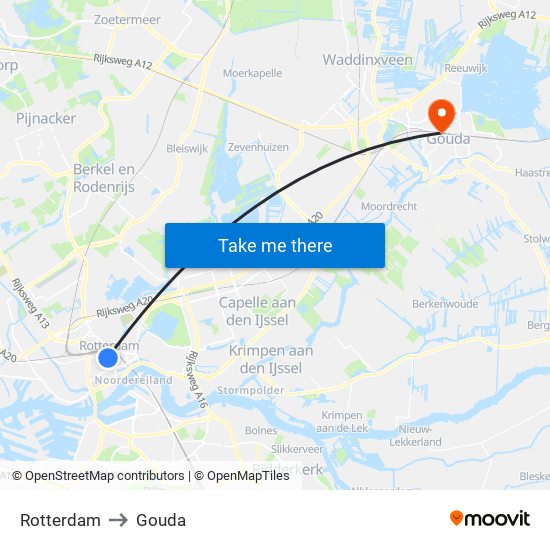 Rotterdam to Gouda map