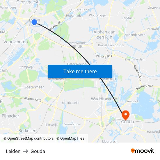 Leiden to Gouda map