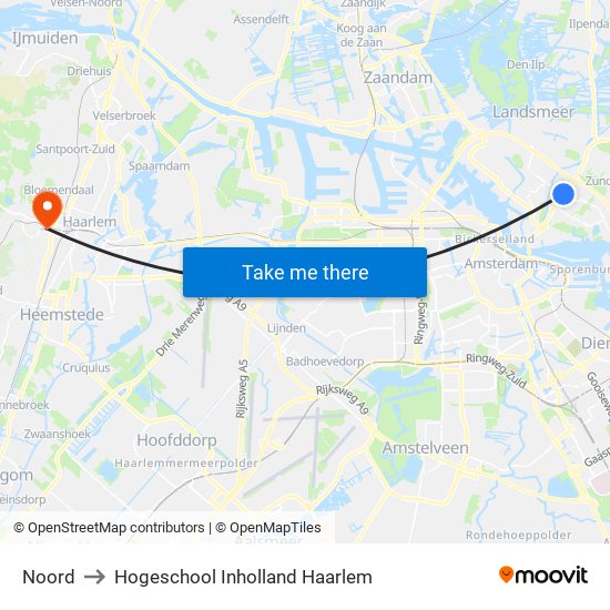 Noord to Hogeschool Inholland Haarlem map