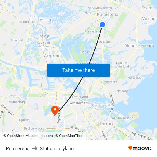 Purmerend to Station Lelylaan map