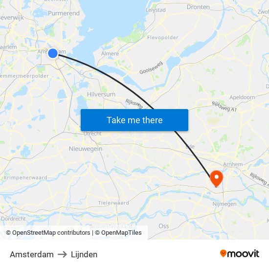 Amsterdam to Lijnden map