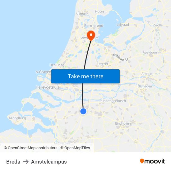 Breda to Amstelcampus map