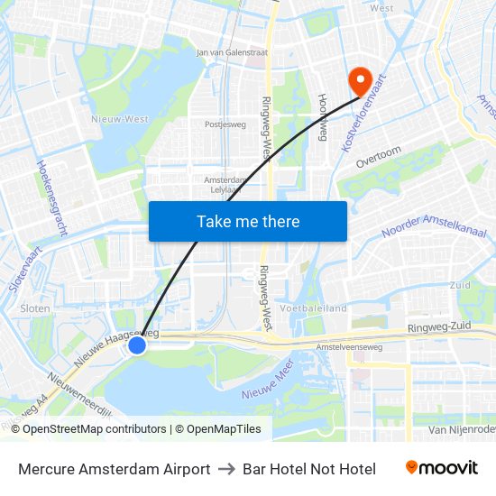 Mercure Amsterdam Airport to Bar Hotel Not Hotel map