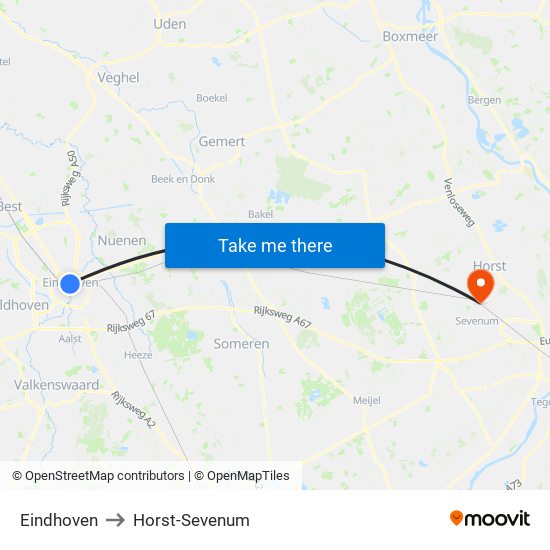 Eindhoven to Horst-Sevenum map