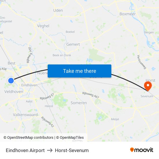 Eindhoven Airport to Horst-Sevenum map