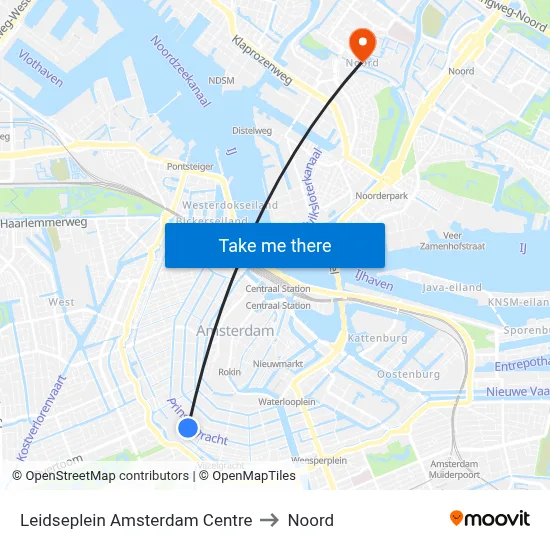 Leidseplein Amsterdam Centre to Noord map