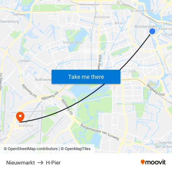 Nieuwmarkt to H-Pier map