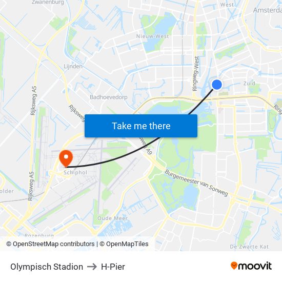 Olympisch Stadion to H-Pier map