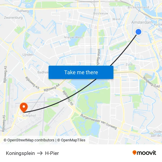 Koningsplein to H-Pier map