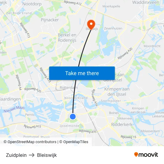 Zuidplein to Bleiswijk map