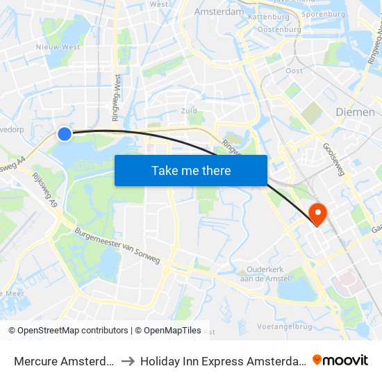 Mercure Amsterdam Airport to Holiday Inn Express Amsterdam Arena Towers map