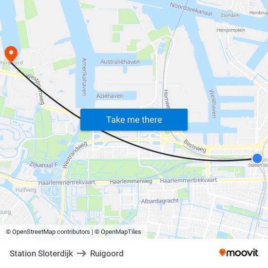 Station Sloterdijk to Ruigoord map