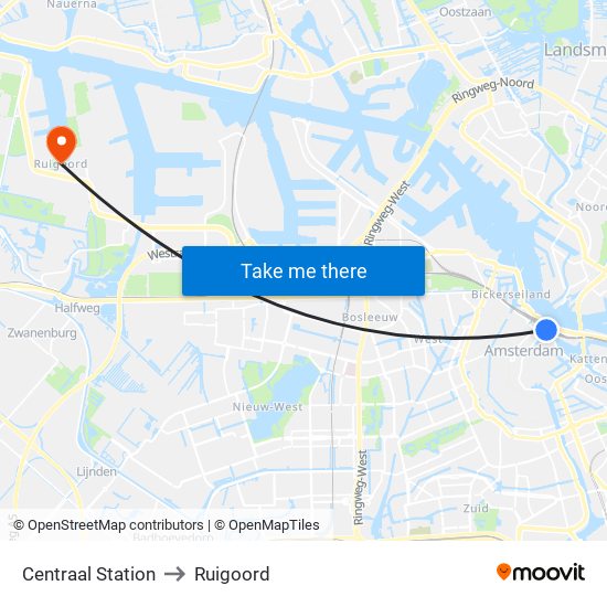 Centraal Station to Ruigoord map