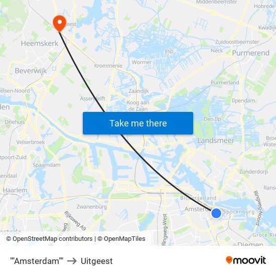 ""Amsterdam"" to Uitgeest map