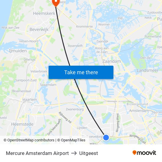 Mercure Amsterdam Airport to Uitgeest map