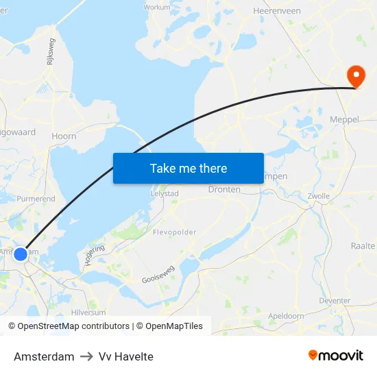 Amsterdam to Vv Havelte map