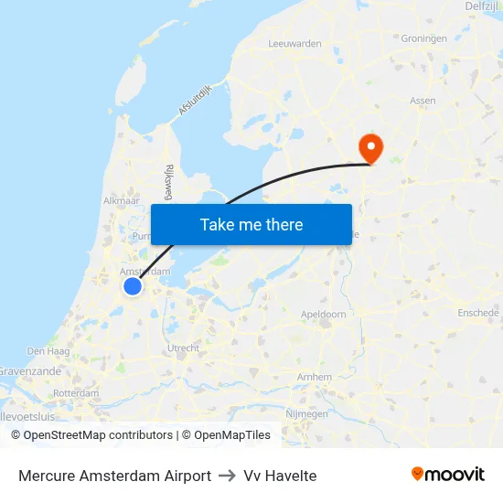 Mercure Amsterdam Airport to Vv Havelte map
