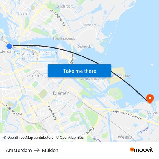 Amsterdam to Muiden map