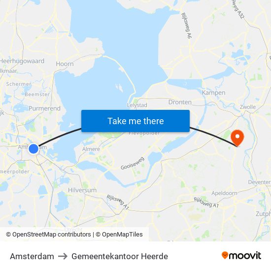 Amsterdam to Gemeentekantoor Heerde map