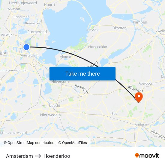 Amsterdam to Hoenderloo map