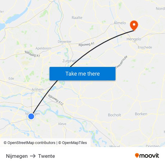 Nijmegen to Twente map