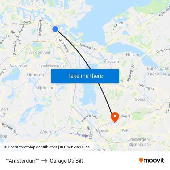 ""Amsterdam"" to Garage De Bilt map