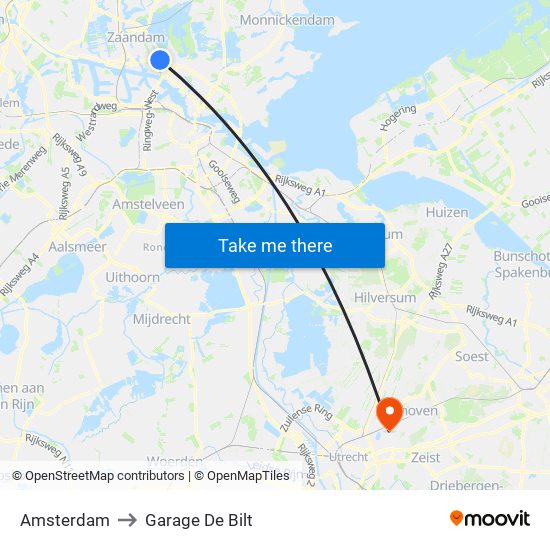 Amsterdam to Garage De Bilt map