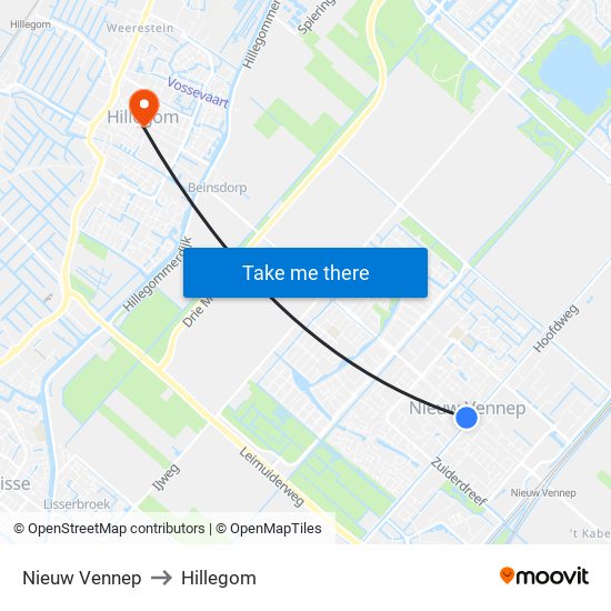 Nieuw Vennep to Hillegom map