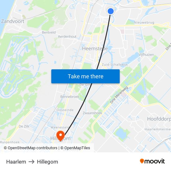 Haarlem to Hillegom map