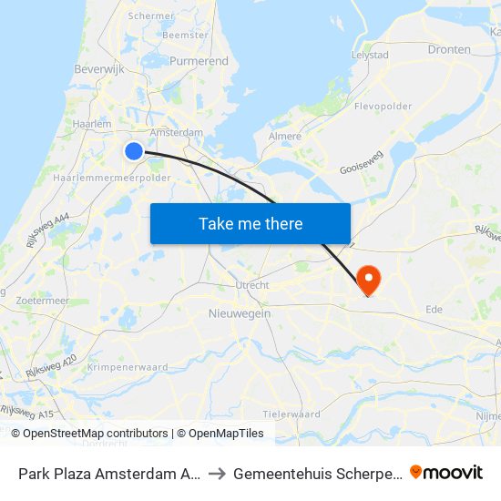 Park Plaza Amsterdam Airport to Gemeentehuis Scherpenzeel map