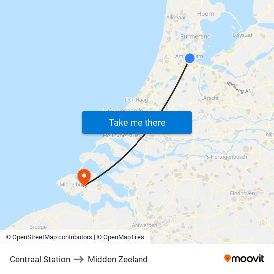 Centraal Station to Midden Zeeland map