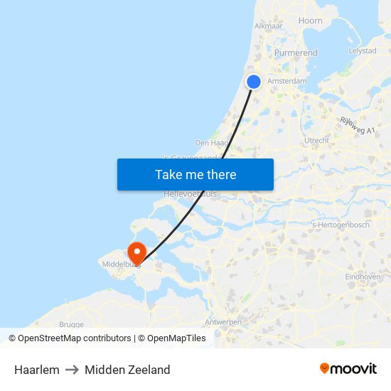Haarlem to Midden Zeeland map