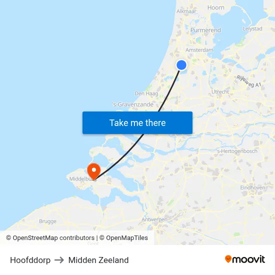 Hoofddorp to Midden Zeeland map