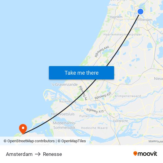 Amsterdam to Renesse map