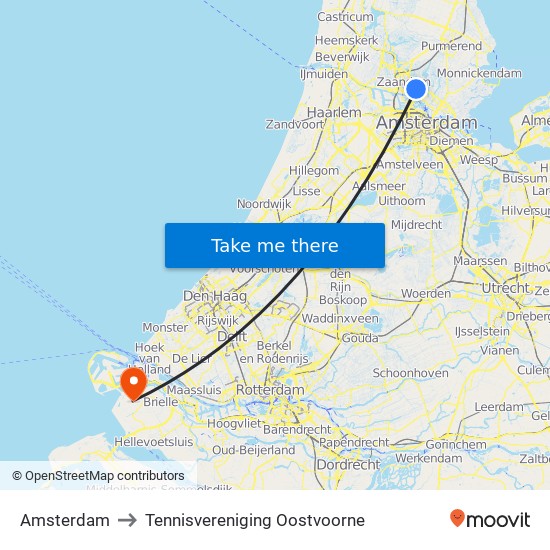 Amsterdam to Tennisvereniging Oostvoorne map